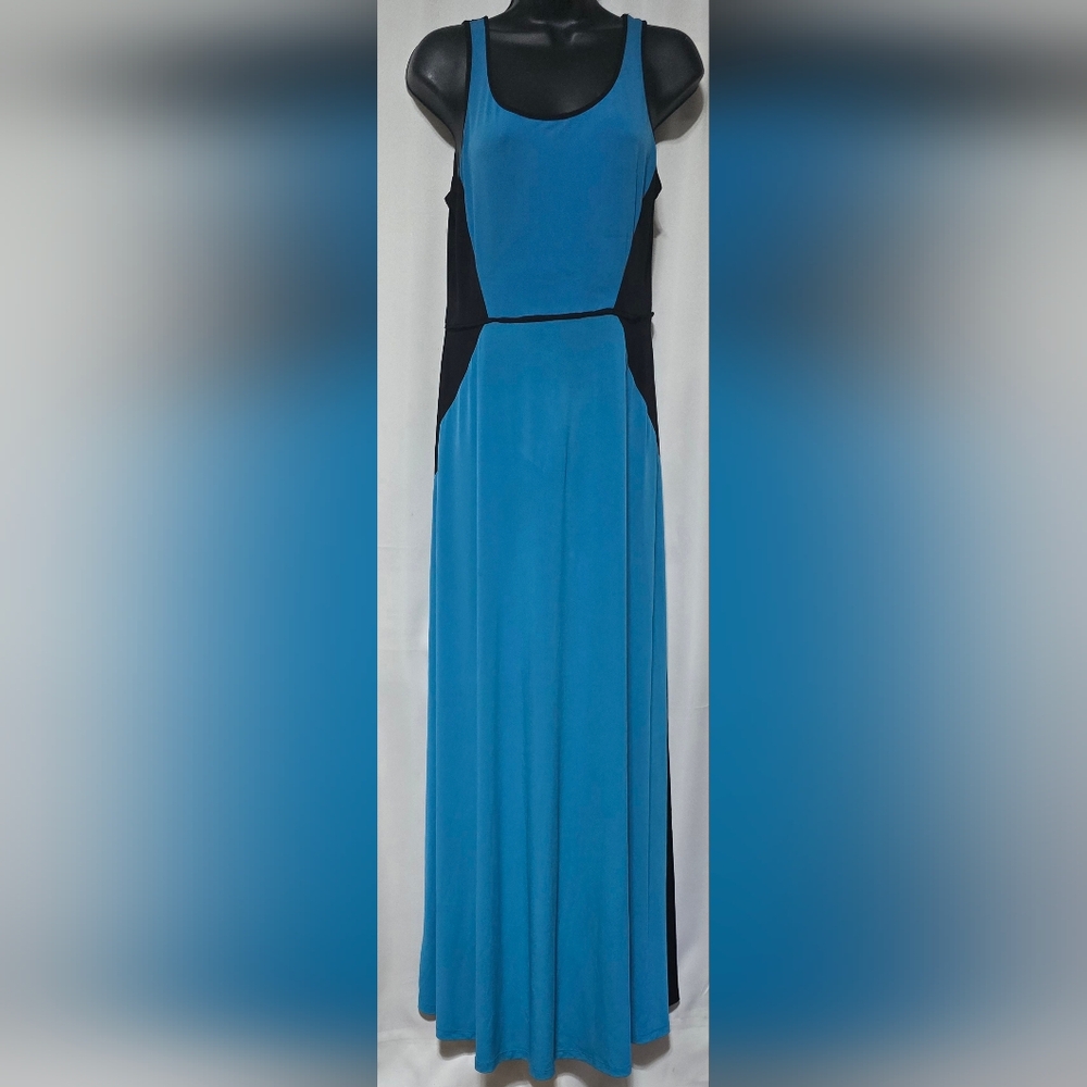 Womens Blue & Black Sleeveless Maxi Dress, pull on, Size 10 London Style